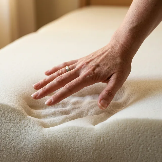 Mano presionando espuma memory foam mostrando la adaptabilidad del material