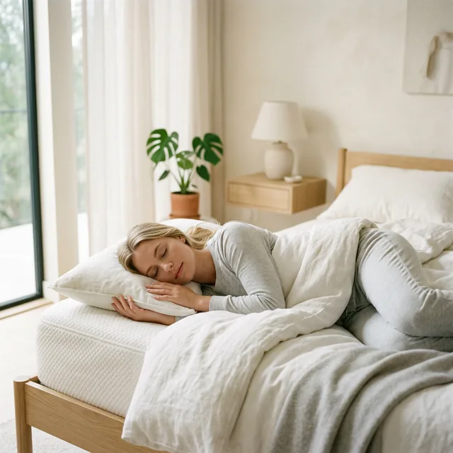 Persona durmiendo plácidamente en colchón memory foam de alta calidad