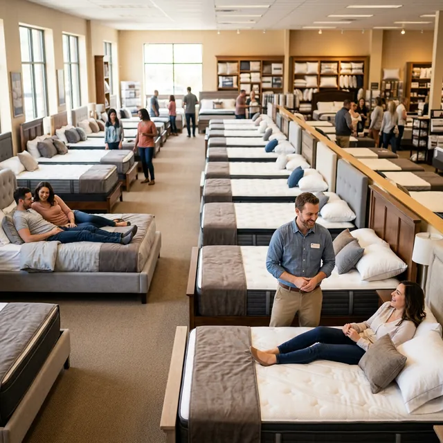 Exhibición de colchones Restonic en punto de venta mexicano