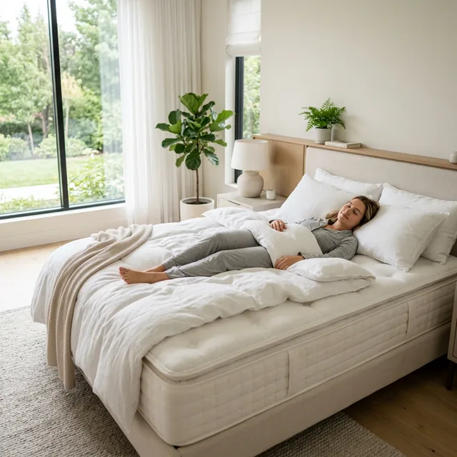 Persona durmiendo boca arriba con alineación correcta de columna vertebral